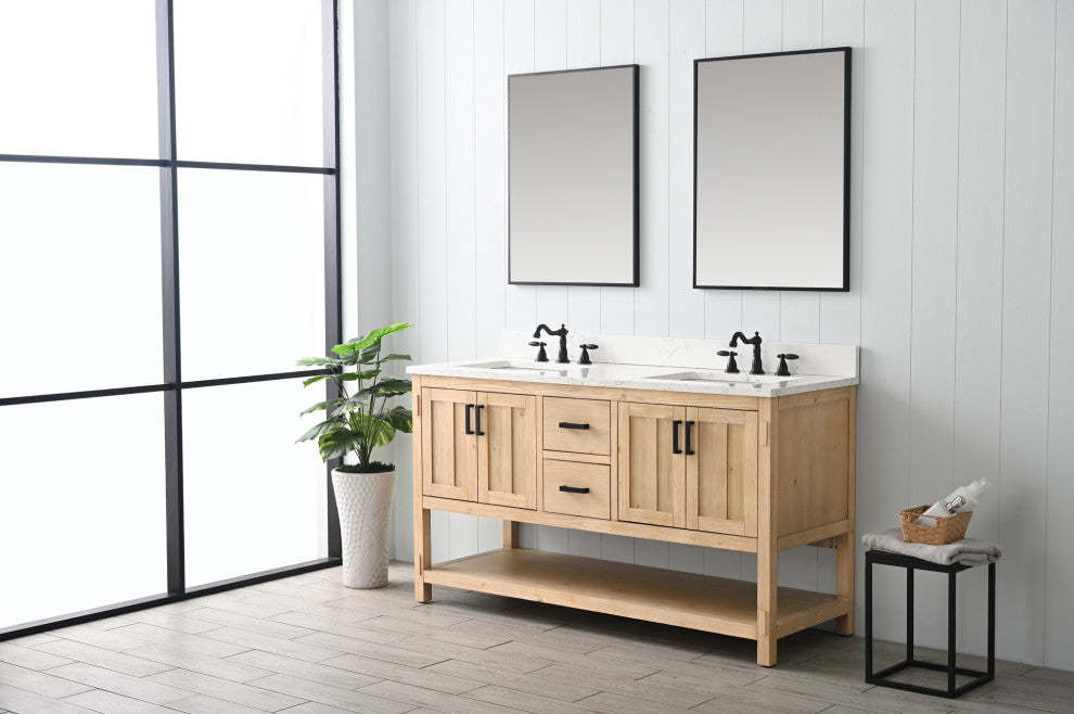 Harvey Farmhouse Bathroom Sink Vanity - Teak White, 60"