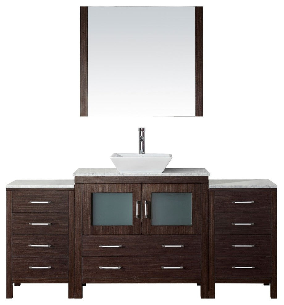 Dior 66" Single Bathroom Vanity, Espresso, Marble, Brushed Nickel Faucet