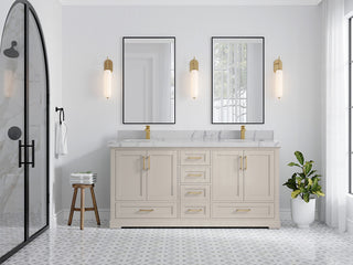 Boston 72" Double Sink Bath Vanity in Fine Grain 2" Venatino Quartz