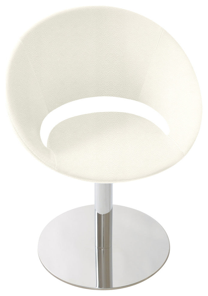 Crescent Round Chair, Stainless Steel Base, White Leatherette