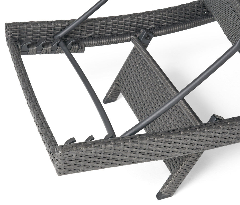 GDF Studio Nassau Outdoor Gray Wicker Chaise Lounge, Red Cushions, Set of 2