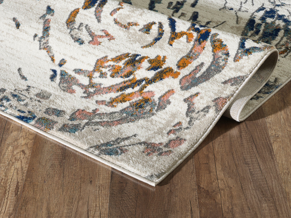 Abani Porto PRT120A Contemporary Swirl Light Blue and Burnt Orange Area Rug