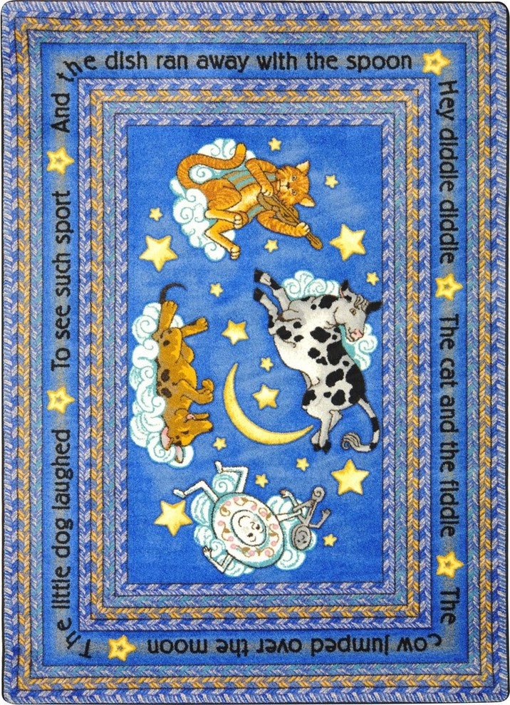 Kid Essentials Rug, Hey Diddle Diddle, 7'8"x10'9", Blue