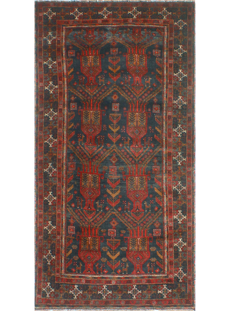Fine Vintage Distressed Rohmal Charcoal/Red Runner, 4'0x7'8