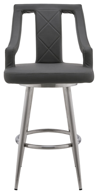 Maxen 30" Gray Faux Leather and Brushed Stainless Steel Swivel Bar Stool