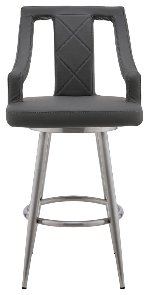 Maxen 30" Gray Faux Leather and Brushed Stainless Steel Swivel Bar Stool