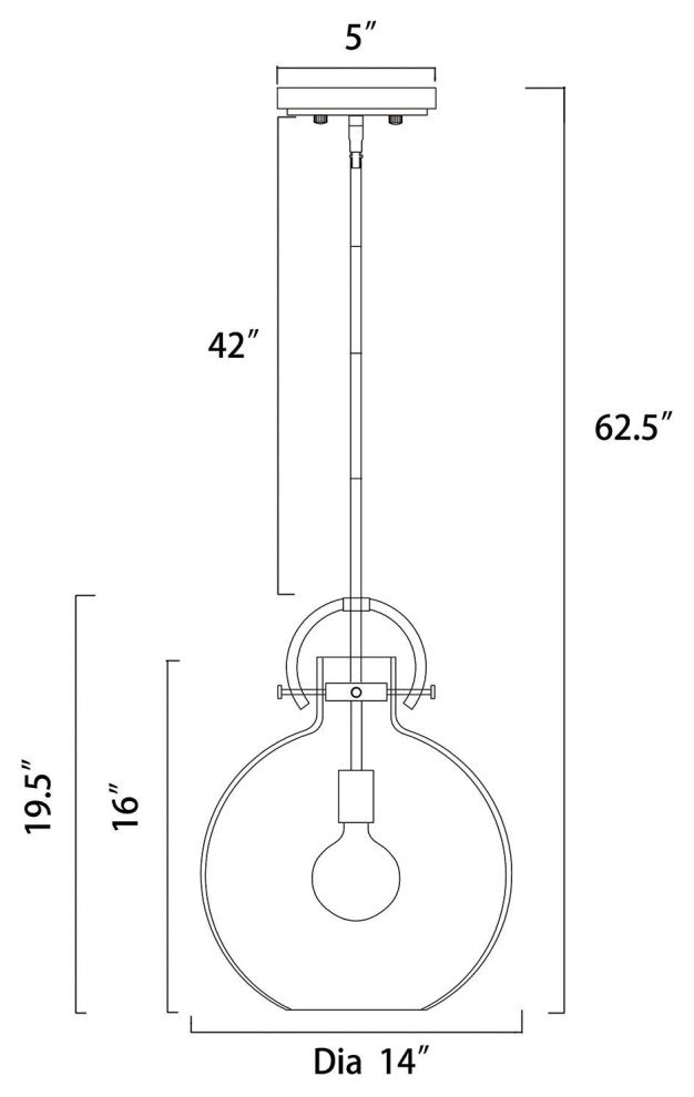 1-Light 14 in. Matte Black Pendant Light With Globe-shaped Clear Glass Shade