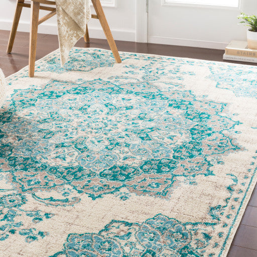 Surya Paramount PAR-1110 5'3"x7'9" Rug, Teal/Aqua/Light Gray/Cream