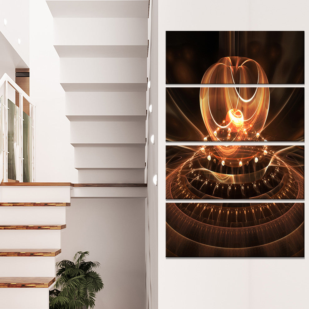 Modern Fractal Brown Dom, Oversized Abstract Canvas Art, 28"x48", 4 Panels