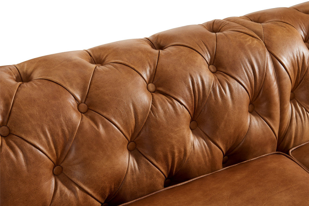 Century Chesterfield Sofa Light Brown Leather 118"