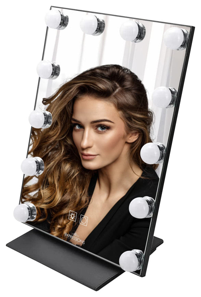 Lumiere Touch Pad Pro LED Makeup Mirror, Black, Hollywood Bulbs