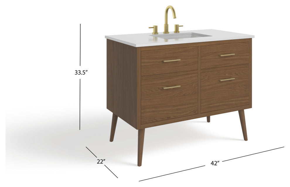 The Richmond Bathroom Vanity, Walnut, 42", Single Sink, Freestanding