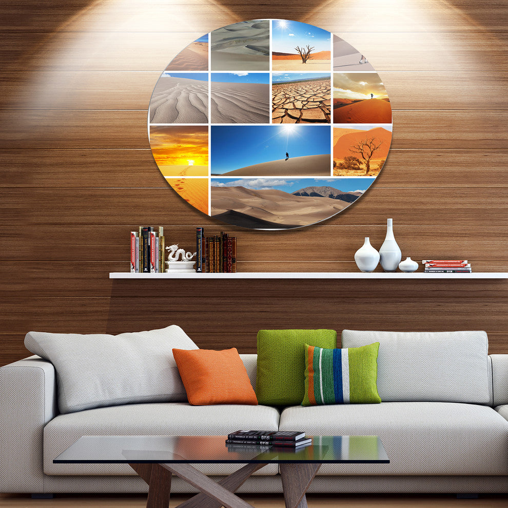 Hiking In Desert Collage, African Landscape Round Wall Art, 11"