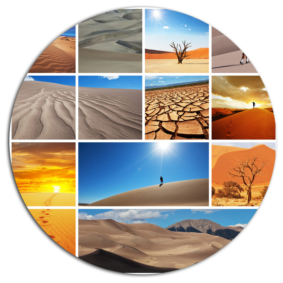 Hiking In Desert Collage, African Landscape Round Wall Art, 11"