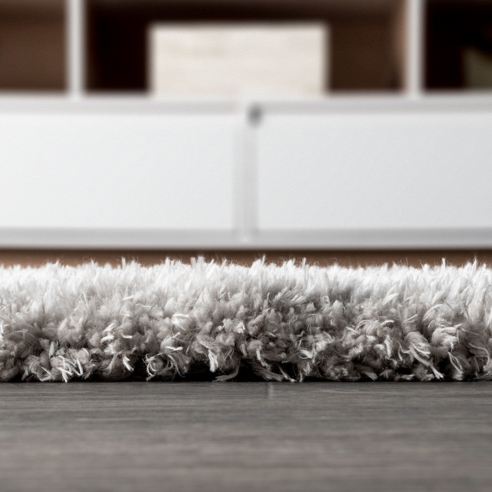 Aydin Solid Plush Shag Gray Area Rug, Gray, 2'x8'