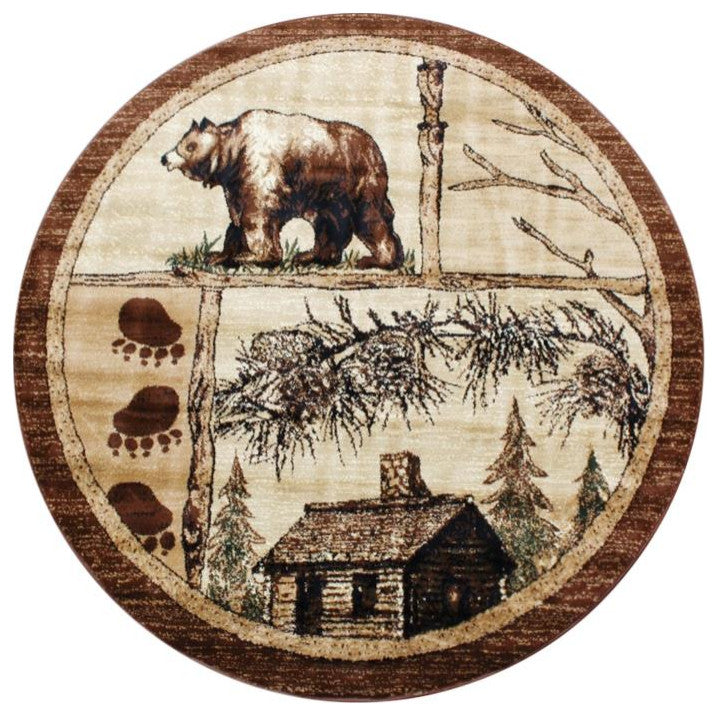 Vale Collection Rustic Wildlife Themed Area Rug, Beige, 6' X 6'