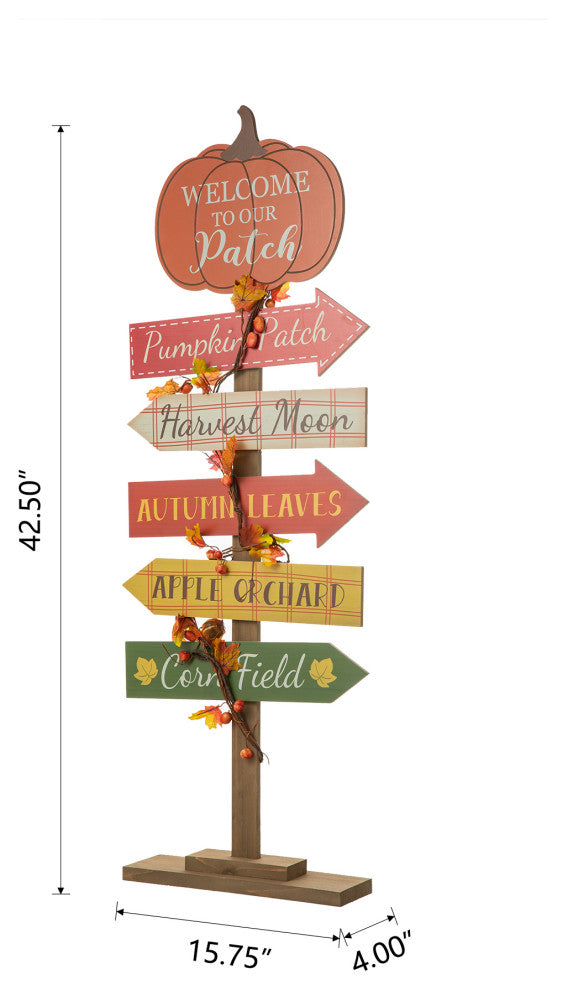 42.5"H Fall Wooden Pumpkin Patch Porch Sign