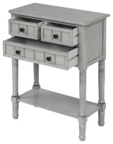 Narrow Console Table with Three Storage Drawers, Gray Wash