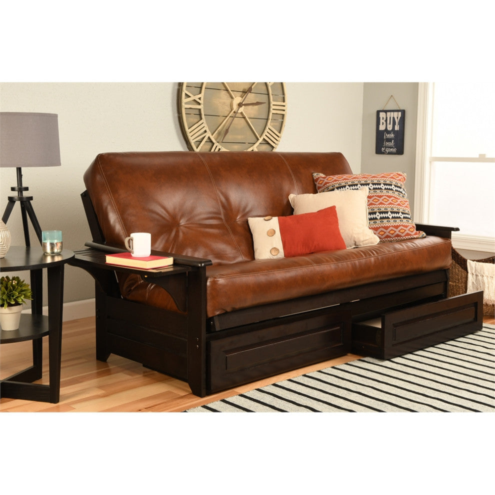 Phoenix Frame-Espresso Finish-Oregon Trail Saddle Mattress-Storage Drawers