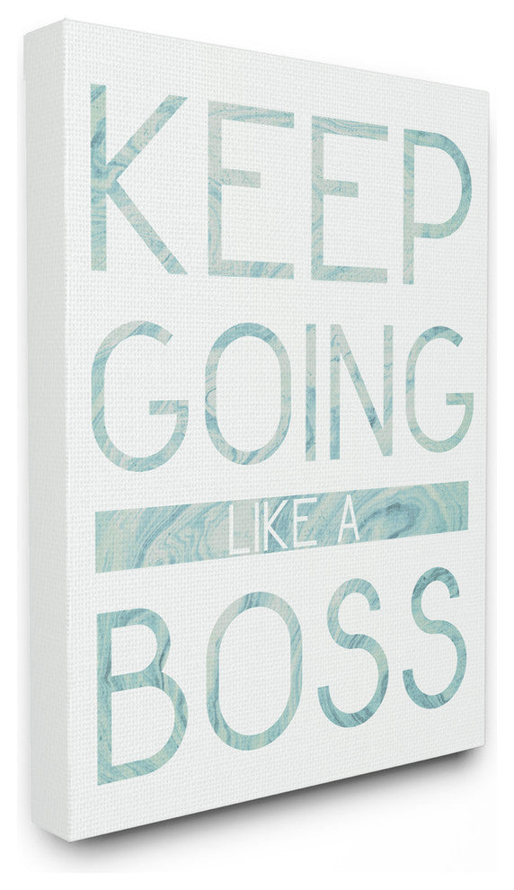 Keep Going Like A Boss Pastel Blue Marble Paper Typography Canvas, 24"x30"