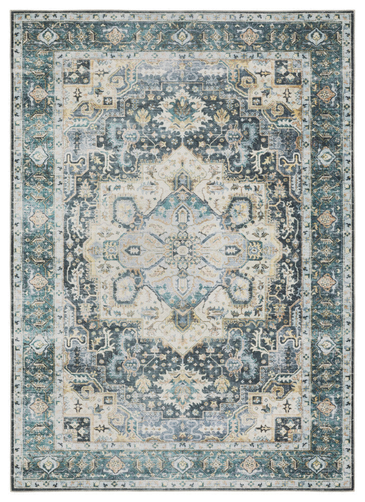 Celestia Machine Washable Medallion Indoor Area Rug, Blue, 7'6"x10'