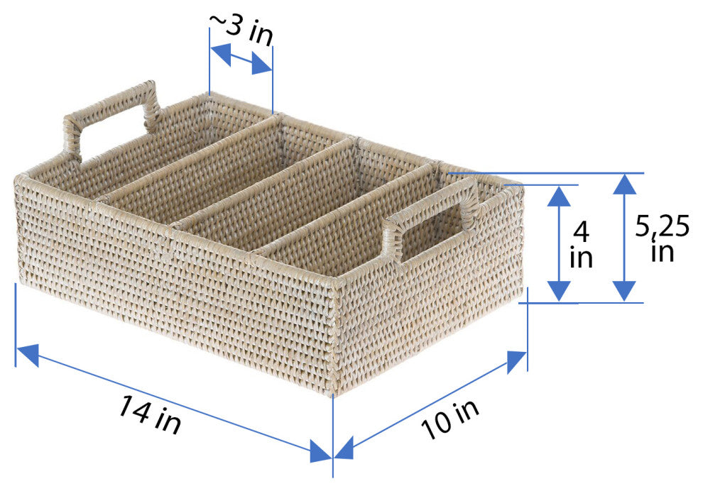 La Jolla Rattan Flatware Tray, White-Wash