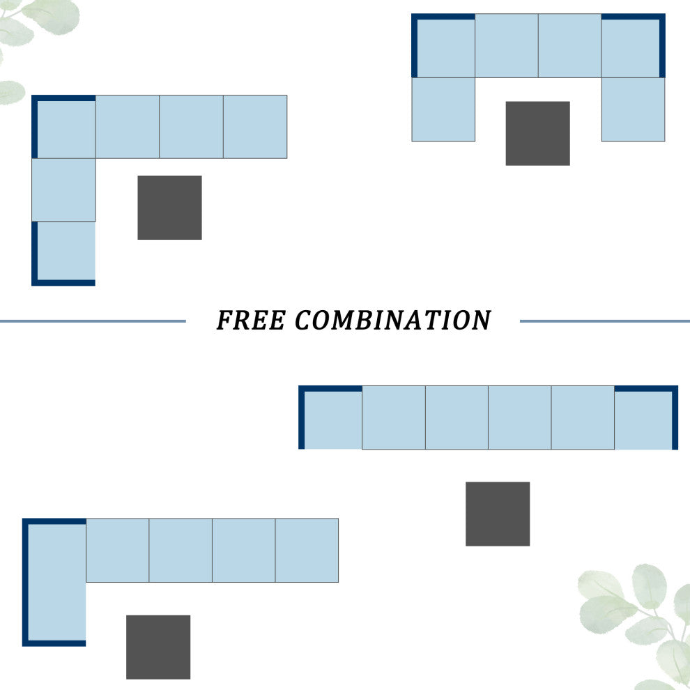 7 Pieces Outdoor Wicker U-Shaped Patio Sectional With Cushions, Dark Blue