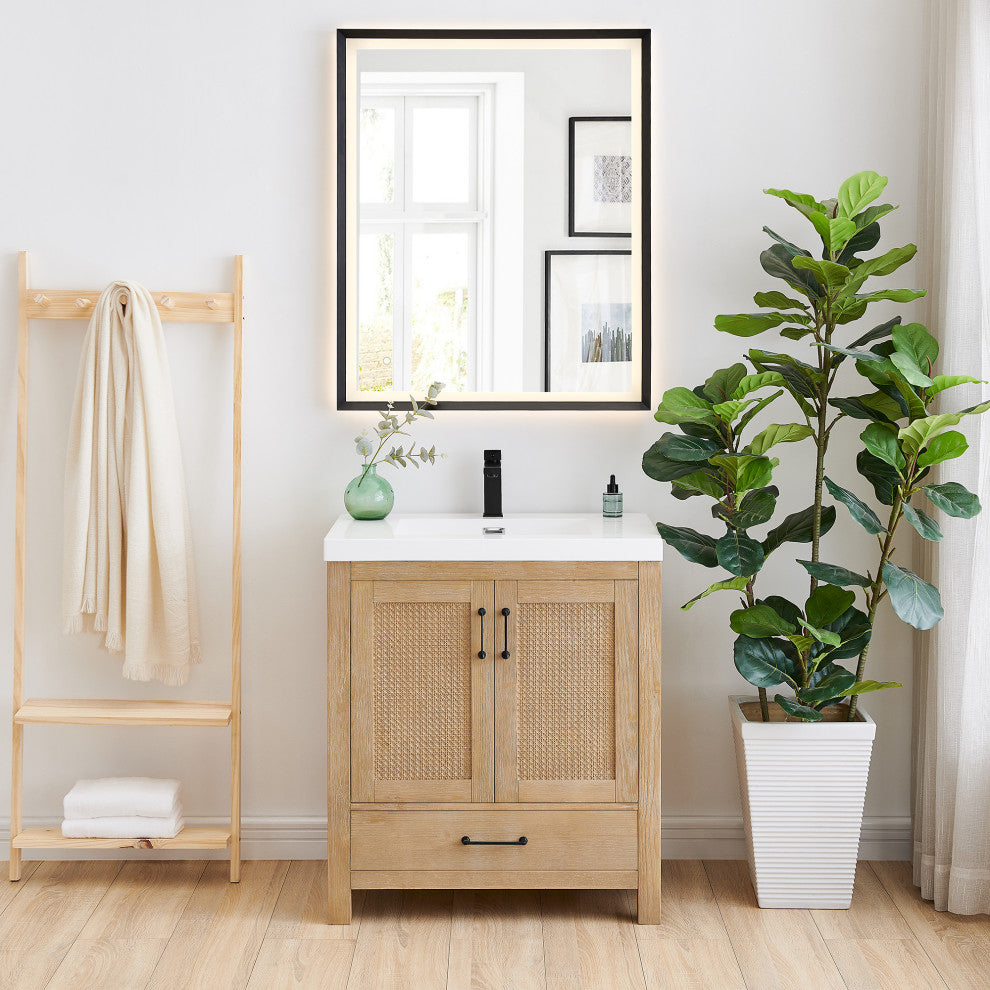 Bondi Single Bath Vanity, Light Brown, 30inch, With Mirror