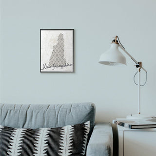 Stupell Industries New Hampshire Patterned Grey US State Design, 11 x 14