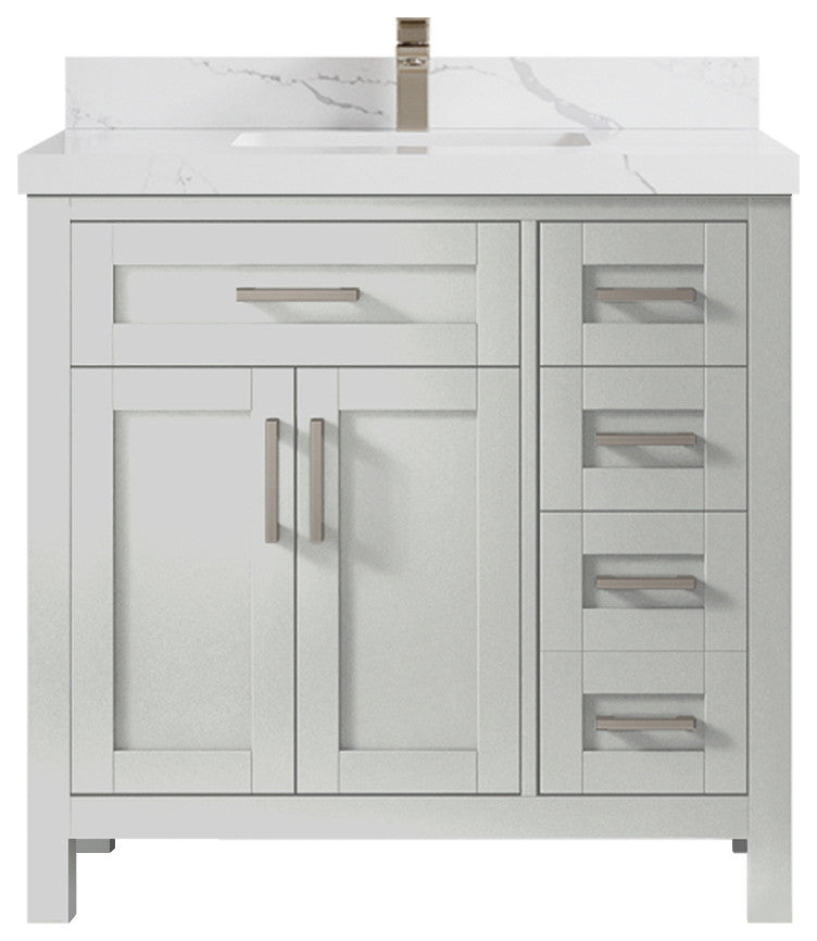 Cambridge 36 Center Sink Bath Vanity in Coventry Gray 2" Calacatta Laza