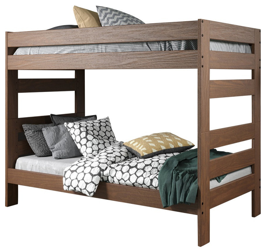 Jericho Mahogany Brown Twin XL Wooden Bunk Beds, Mahogany, Twin Over Twin