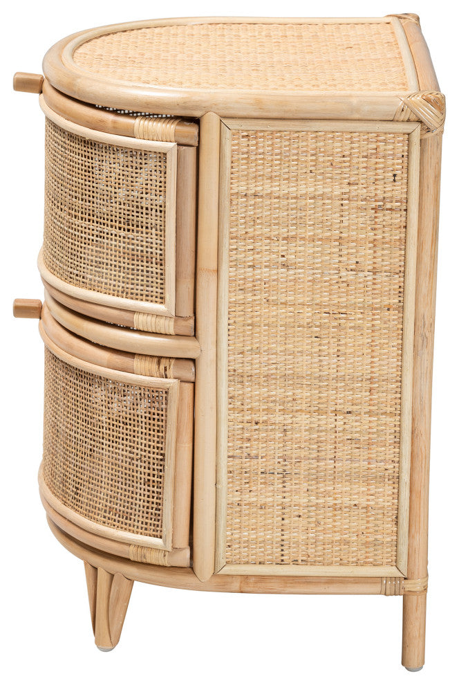 Oleta Modern Bohemian Natural Brown Rattan 2-Drawer Nightstand