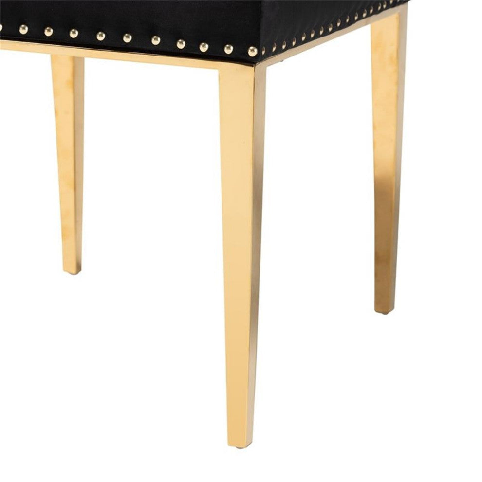 Caspera Black Velvet Fabric and Gold Metal 2-Piece Dining Chair Set