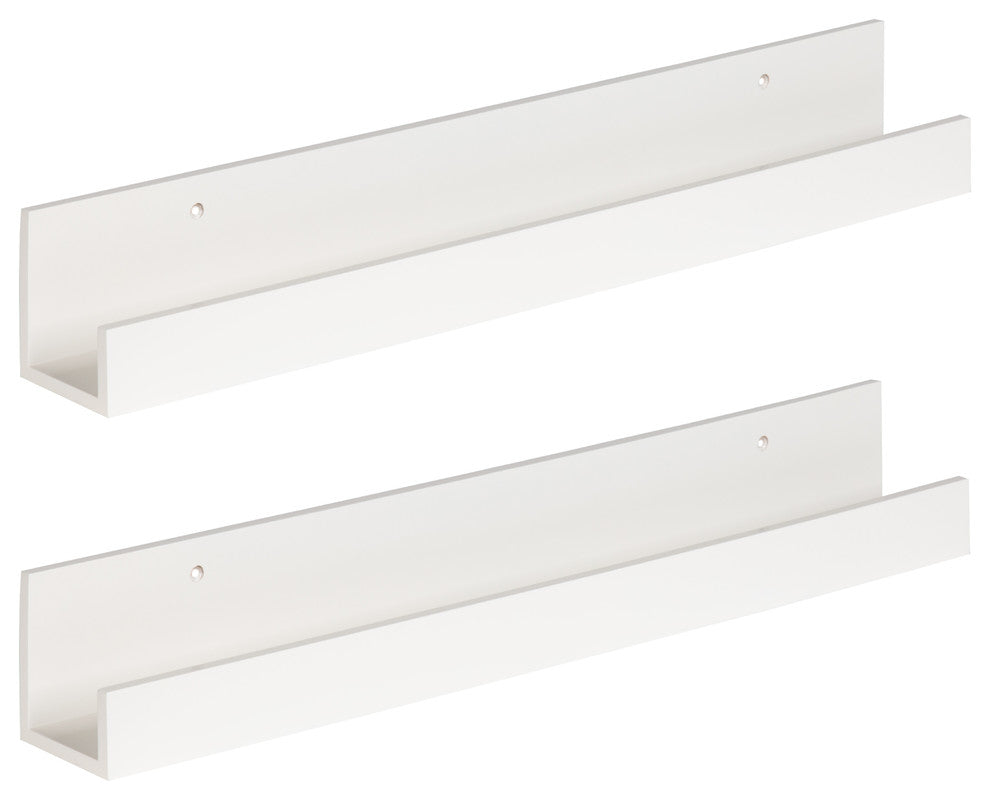Levie Wooden Picture Ledge Wall Shelf Set, White 2 Piece