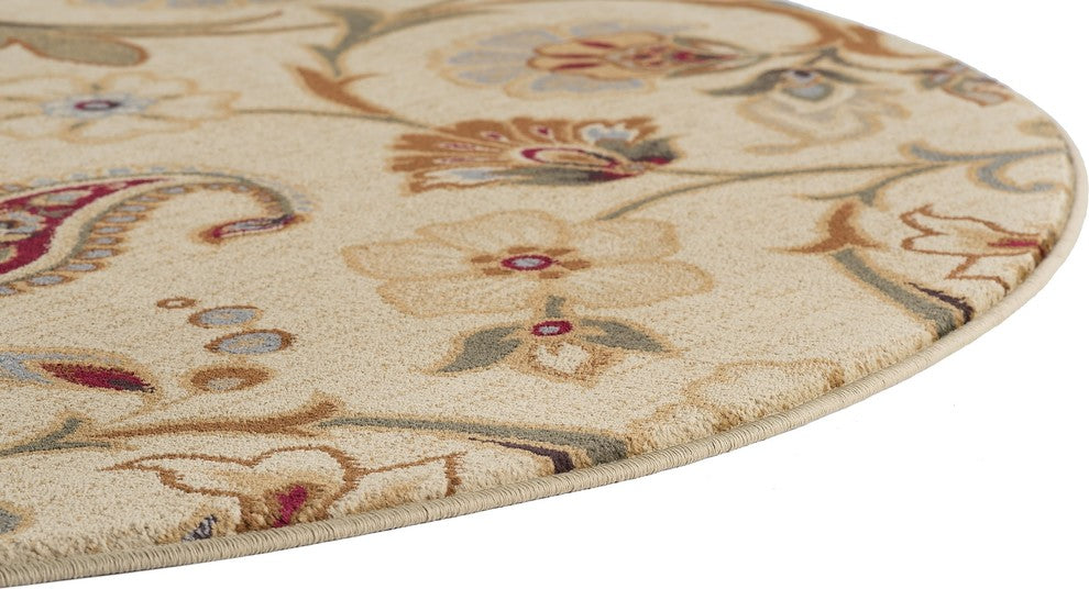 Fairfield Transitional Floral Beige Round Area Rug, 8' Round