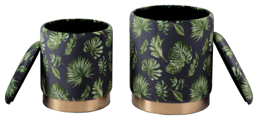 Storage Stool, Fabric, Wood, Green, Gold, Lounge Cafe Lobby Hospitality