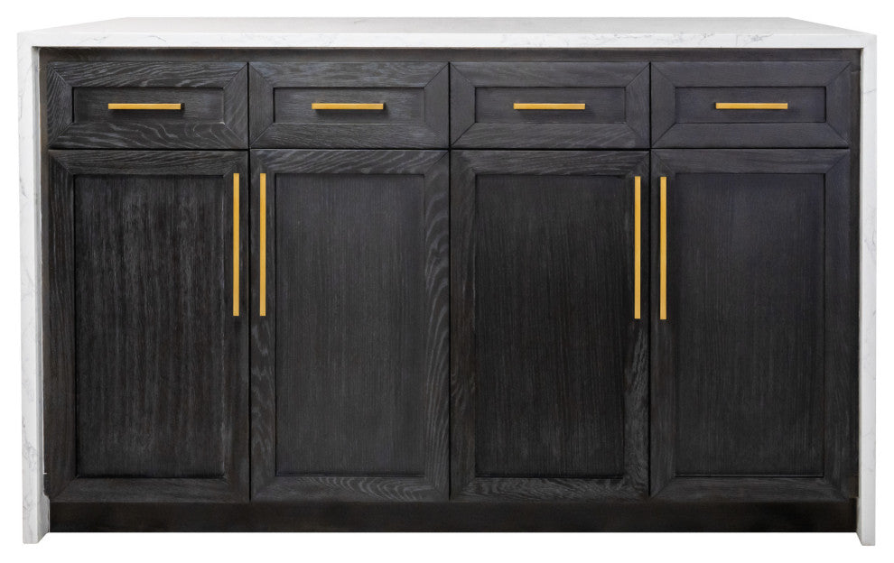Palisade 60" Kitchen Island, Dark Oak, Engineered Marble