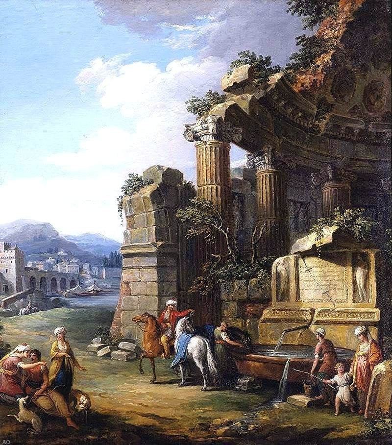 Giuseppe Zocchi Italianate River Landscape, 20"x25" Gallery Wrapped Canvas