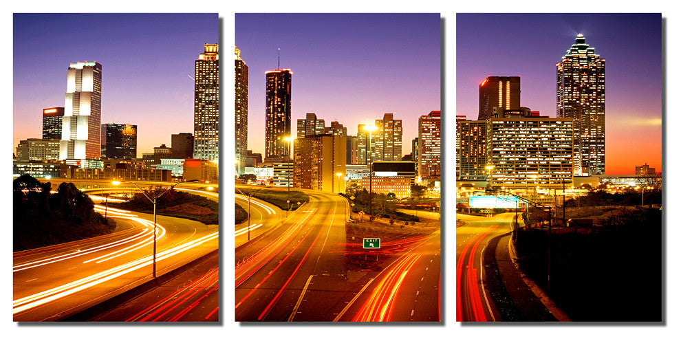 Atlanta, Georgia Skyline Metal Print Wall Art, 3 Panel Split, Triptych, 48x24