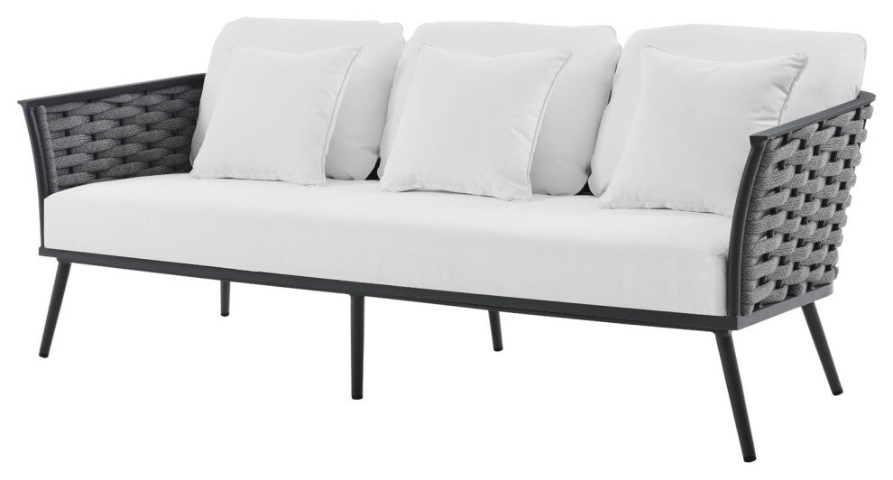 Lounge Sectional Sofa Chair Table Set, Aluminum, Modern, Outdoor, White