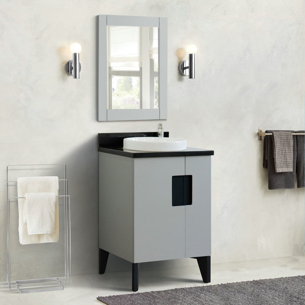 25" Single Sink Vanity, Light Gray Finish With Black Galaxy Granite