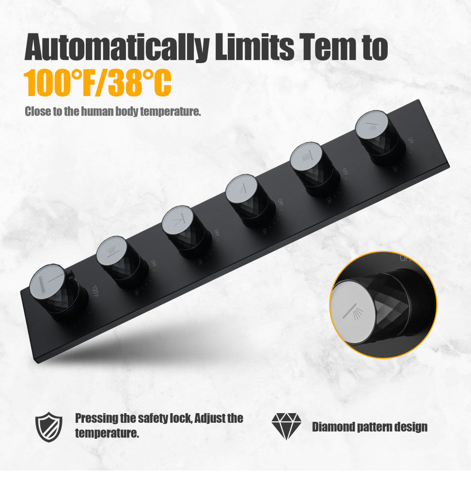 Multifunctional concealed large overhead spray luxury shower, Matte Black