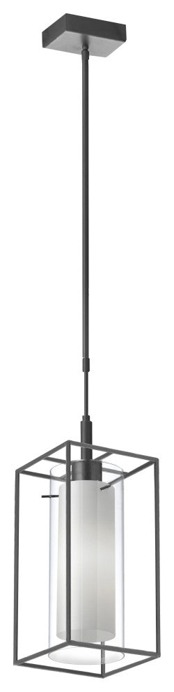 1 Light Rectangular Pendant, Matte Black Metal Frame with FR/CLR Glass