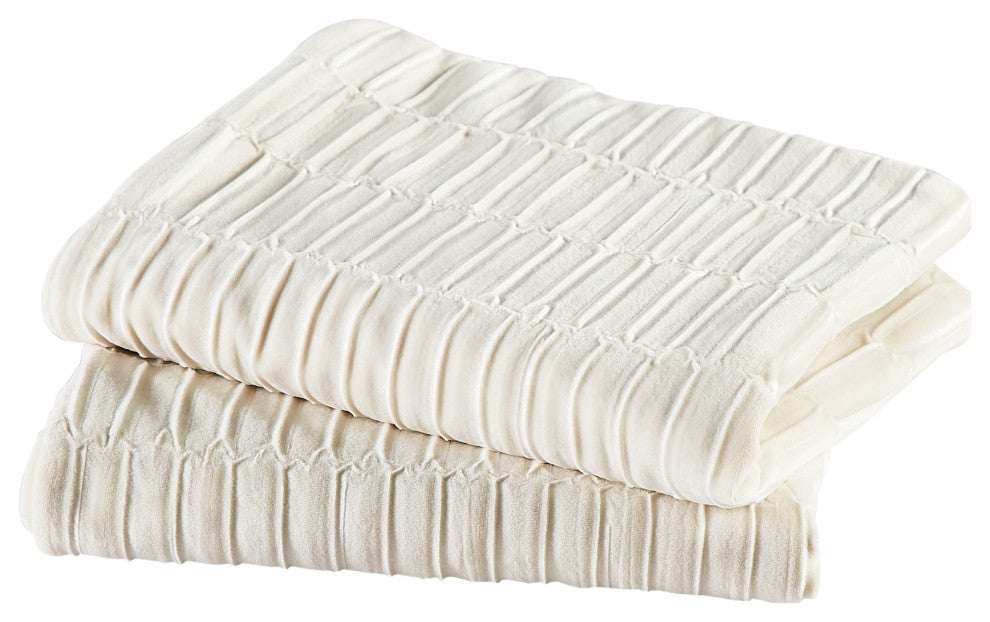 Pleated Velvet Pillow Covers, Set of 2, Gardenia, 14"x26"