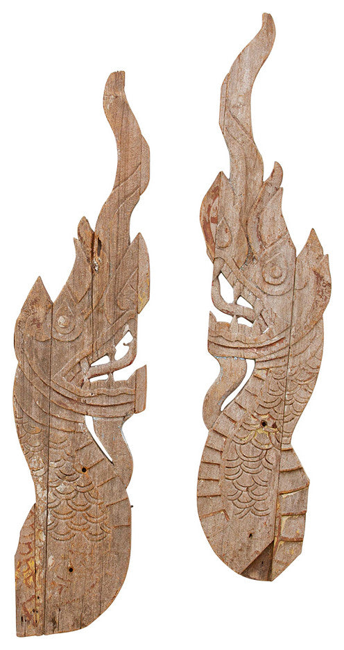 Pair of 18th Century Carved Thai Naga Panels