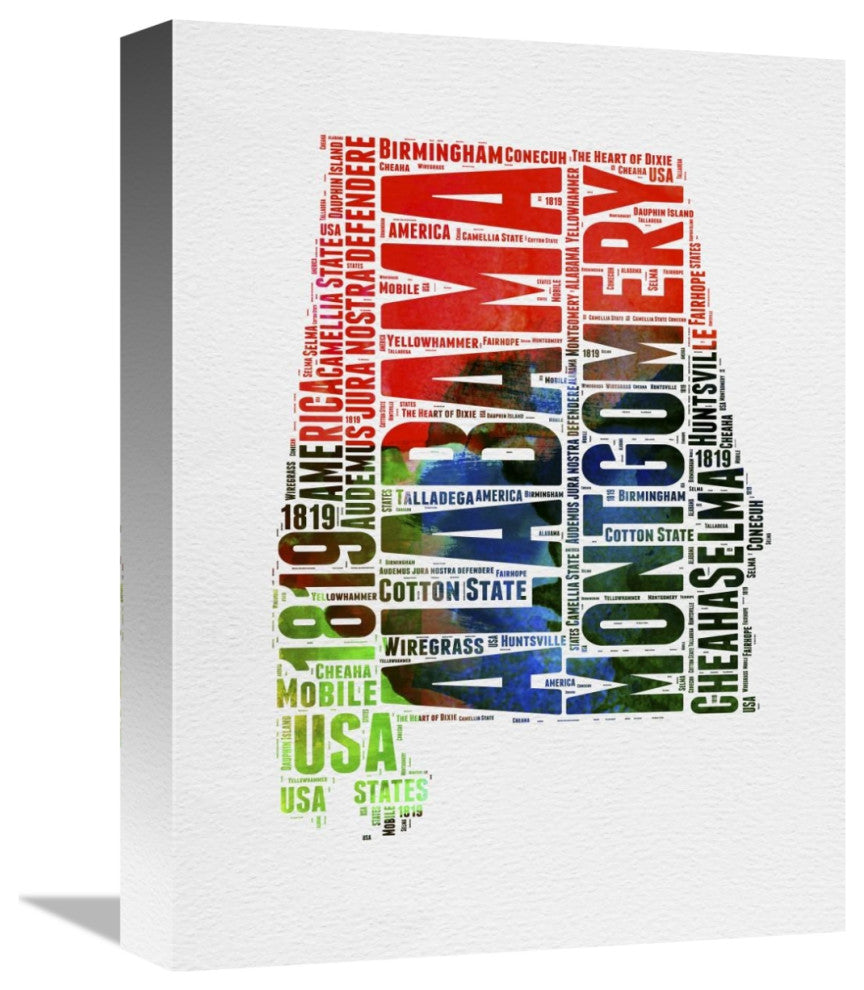 "Alabama Watercolor Word Cloud" Fine Art Print