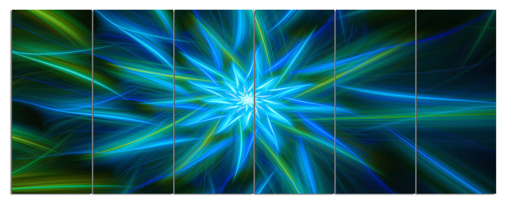 Shining Turquoise Exotic Flower, Floral Canvas Art Print, 70"x28", 6 Panels