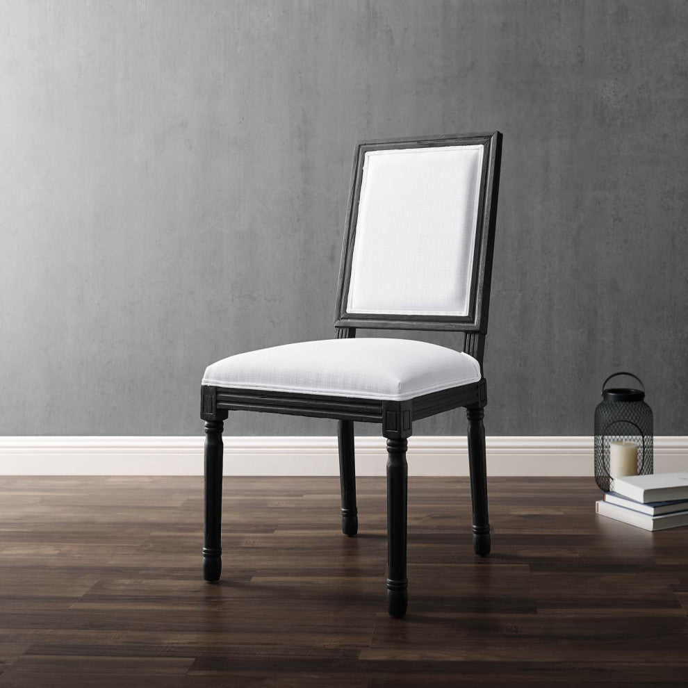 French Vintage Side Dining Chair, Fabric, Wood, Black White, Modern, Cafe Bistro