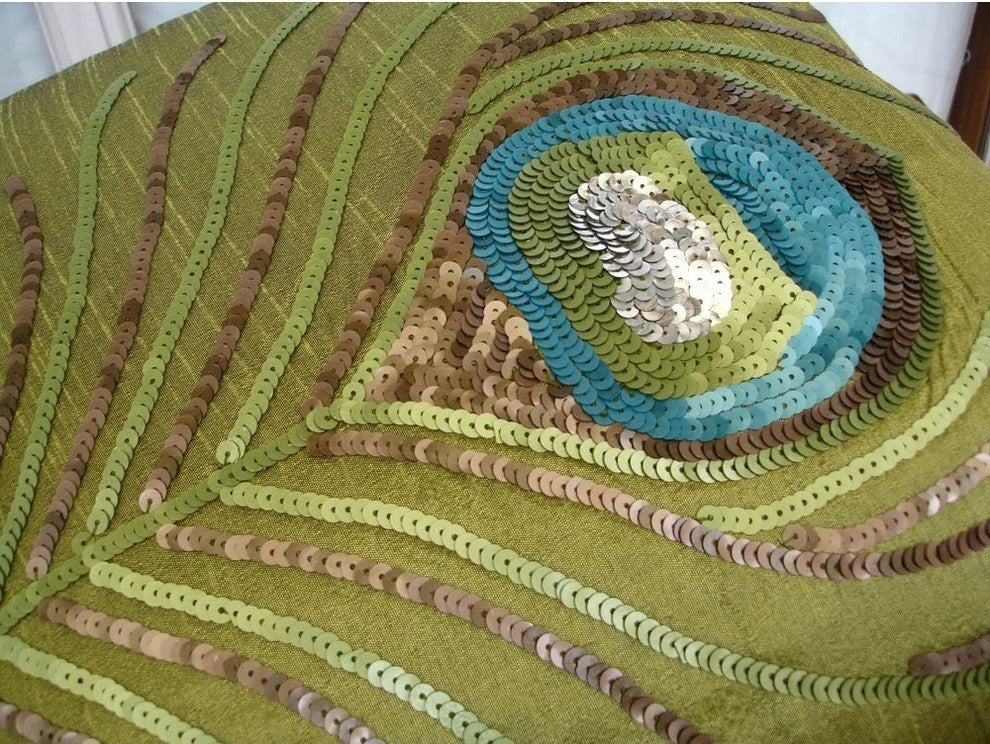 Peacock Feather Green Art Silk Pillow Covers 16"x16", Green Peacock Feather