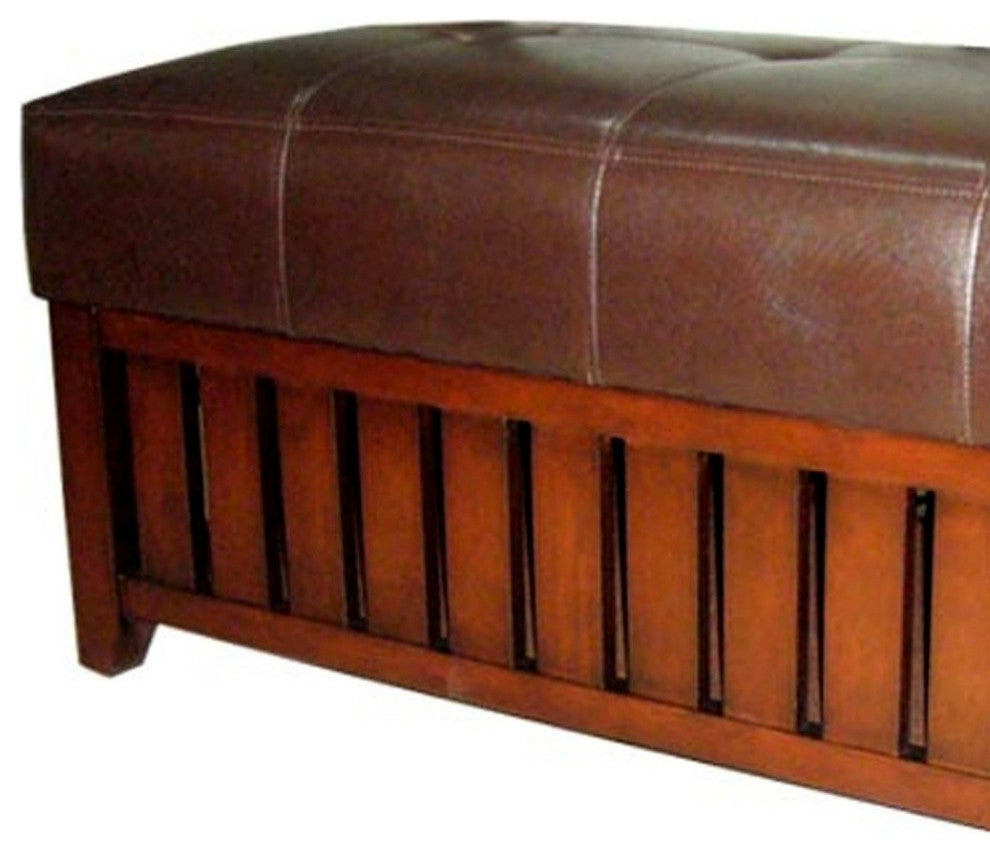 Brown Leather Storage Bench